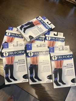 LOT OF 7 NEW!!!!! Truform 8865BL-XL Black Compression Stockings Knee Closed Toe 20-30 mmHg. Firm.