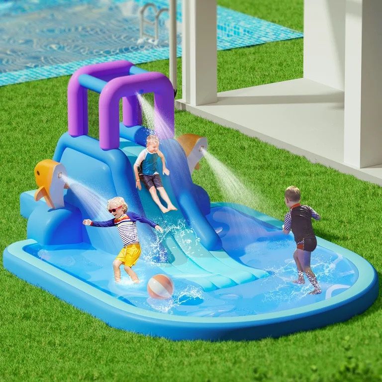 MoNiBloom Inflatable Water Slides for Kids, Waterslide Bounce House Inflatable Pool Slide Park with Blower, Carry Bag, Climbing Wall, Splash Pool, Wat