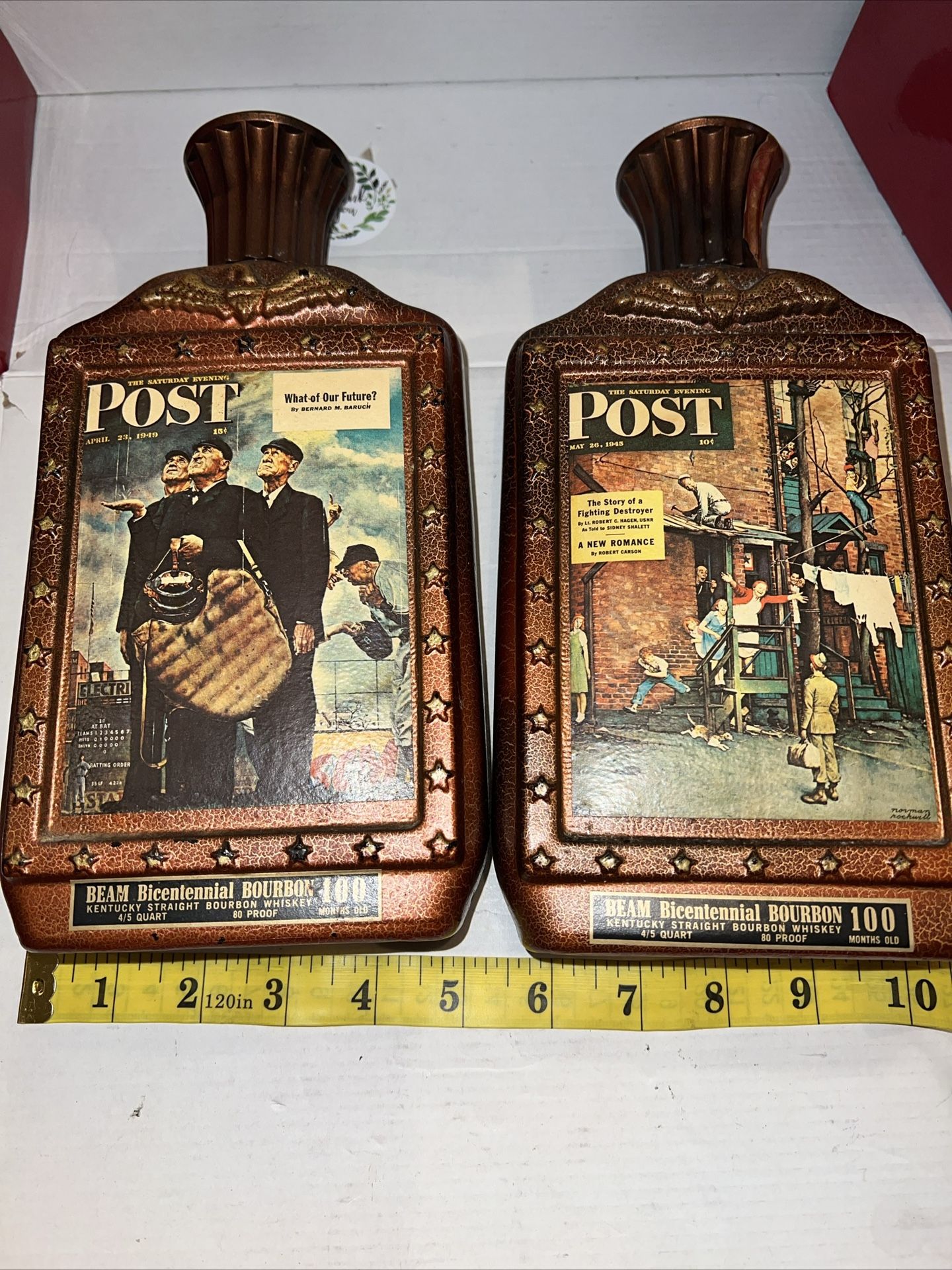 Two (2) Jim Beam Bicentennial Bourbon Bottle Decanter Norman Rockwell