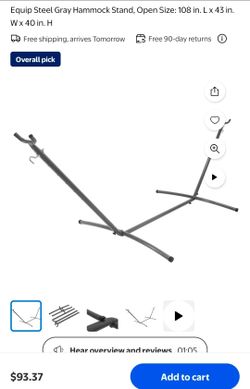 Equip Steel Gray Hammock Stand, Open Size: 108 in. L x 43 in. W x 40 in. H