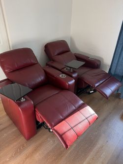 Red Leather Home Theater Recliner Chairs Set of 2