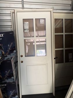 32 x 80 White Fiberglass Front Door with 4-Lite Clear Glass