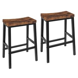 2 Bar Stools Chairs 23.6" Saddle Stools Kitchen Counter Industrial Dining Room Kitchen Brown 