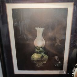 SALE Large Vintage Framed Oil Lamp Limited Edition Signed Lithograph Print