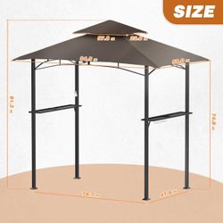 Outdoor Grill Gazebo Double Soft Top BBQ Canopy for Outdoor Barbeque Grill Tent for Patio, Garden, and Backyard(Brown)