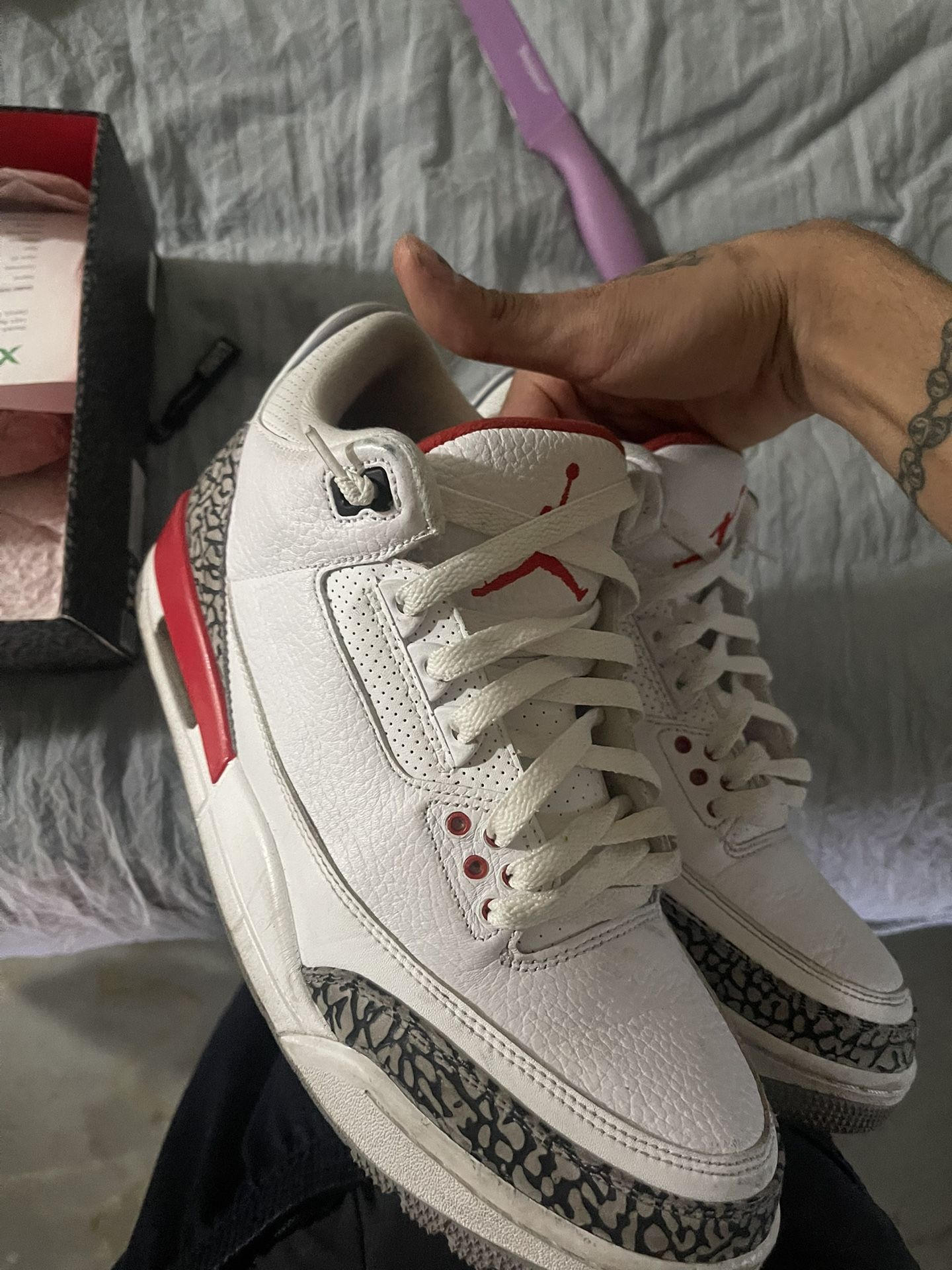 Jordan 3 Retro Hall Of Fame Fire Red Cements Size 10.5