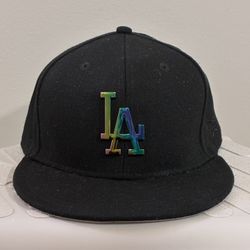 Black New Era Los Angeles Dodgers Fitted Hat 7 3/4” w/ Iridescent Metal Logo