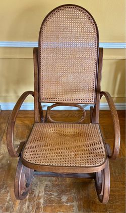 Vintage Bentwood Thonet style rocking chair, rattan/cane weave