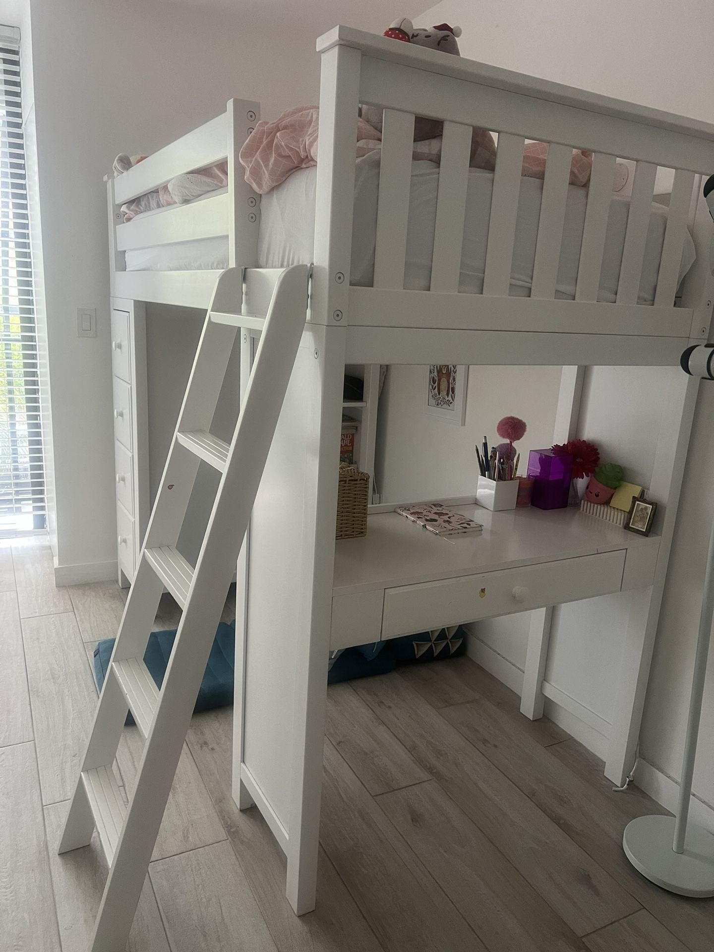 Twin Loft Bed with Drawers and Shelves