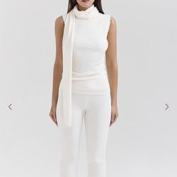 Ivory Cashmere Draped Tank And Scarf 