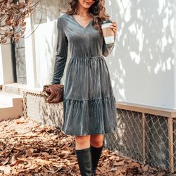  Dress Edna Velvet Tiered Flounce Dress