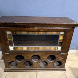 Vintage Stained Glass Wine Shelf-Hutch-Bar