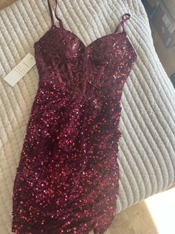 Red burgundy short dress with rose gold shimmer