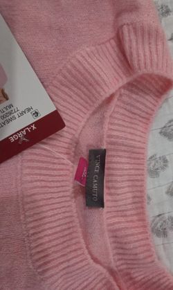 Vince Camuto Pink Red Heart Knit Pullover Sweater Crew Neck Long Sleeve XL