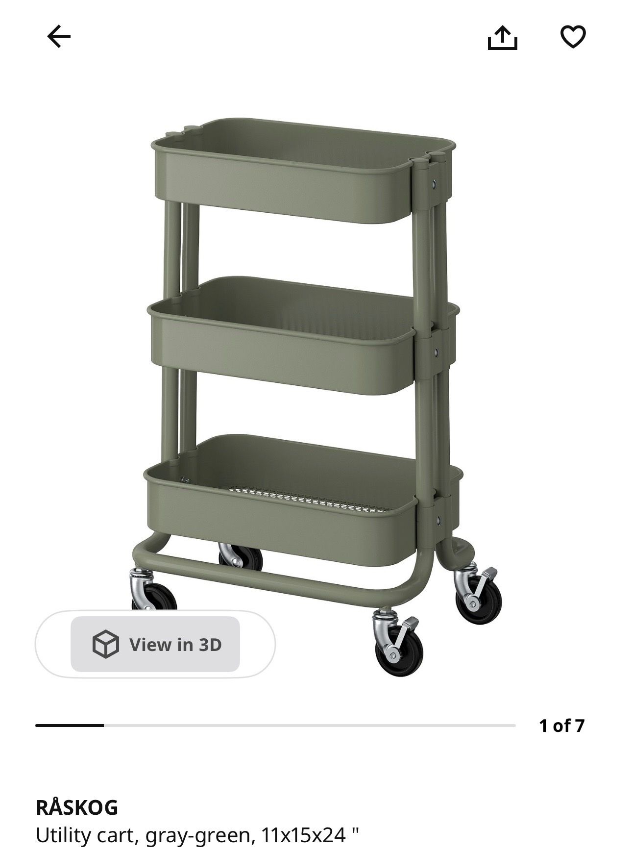 IKEA RÅSKOG Rolling Utility Cart (Gray-Green) - Like New