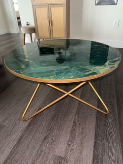 Green glass marble finish coffee table