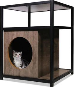 Modern Cat House with Metal Frame and Shelves