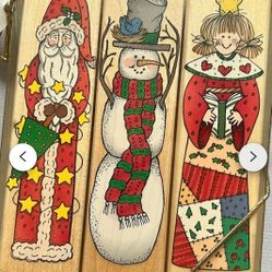 Vintage Rubber Stamp Set of 3 Tall Christmas Stapms