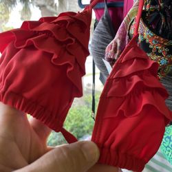 Hollister Red Bikini Top Ruffle New Size M