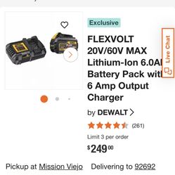FLEXVOLT 20V/60V MAX Lithium-Ion 6.0Ah Battery Pack with 6 Amp Output Charger