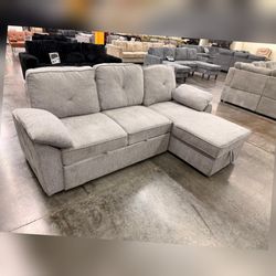 Light Gray chenille sectional pullout sleeper bed