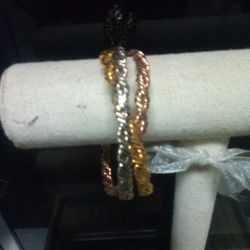 Silver, Gold And Copper Toned Bangled Bracelet