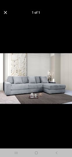 Brand New Grey Jumbo Corduroy Sectional