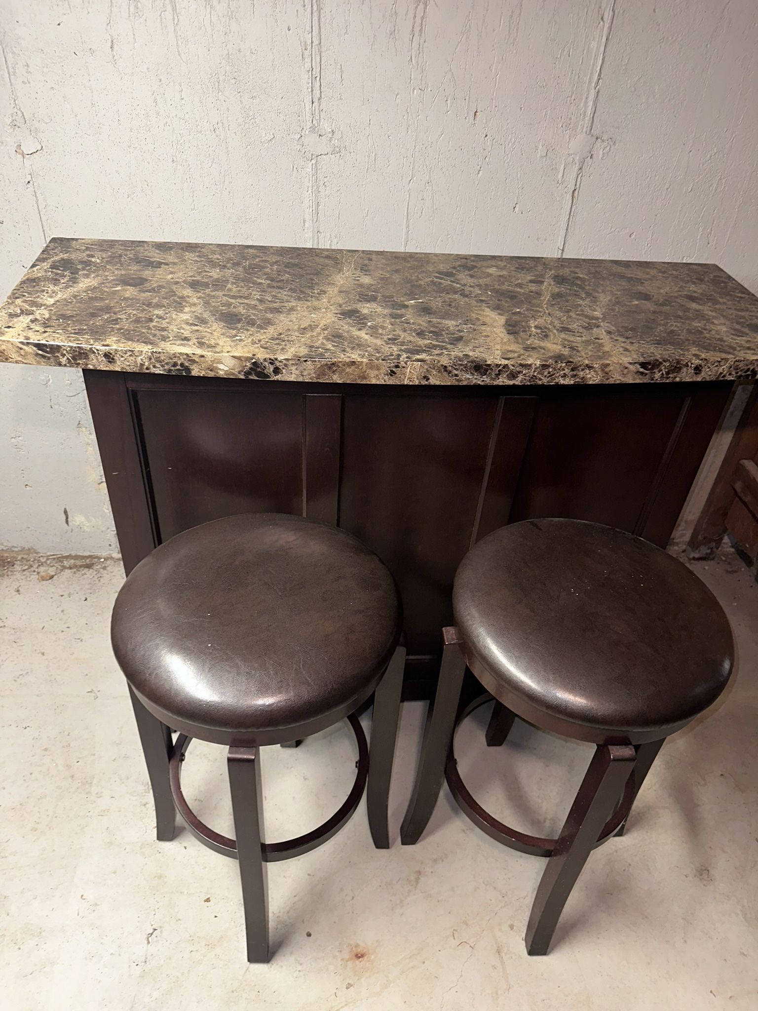 Stylish Home Bar Set with Marble Top + 2 Stools – Great Condition