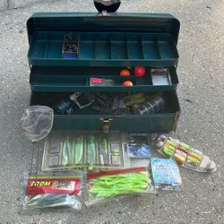 Tool box with miscellaneous fishing lures, etc.