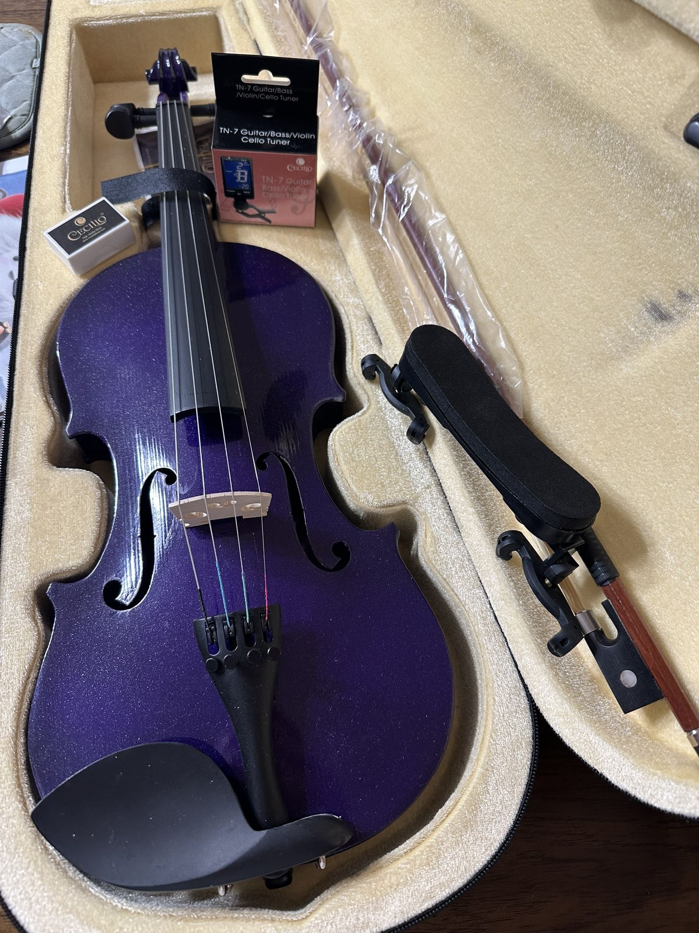 Nice Purple Violin with New Bow, Digital Tuner, Shoulder Rest, Extra Strings $120 Firm