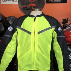 FIRST GEAR Motorcycle Riding Jacket Medium Men High Visibility, Armor ,Removable Lining  