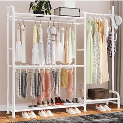 White Portable Closet Rack Wardrobe Clothes