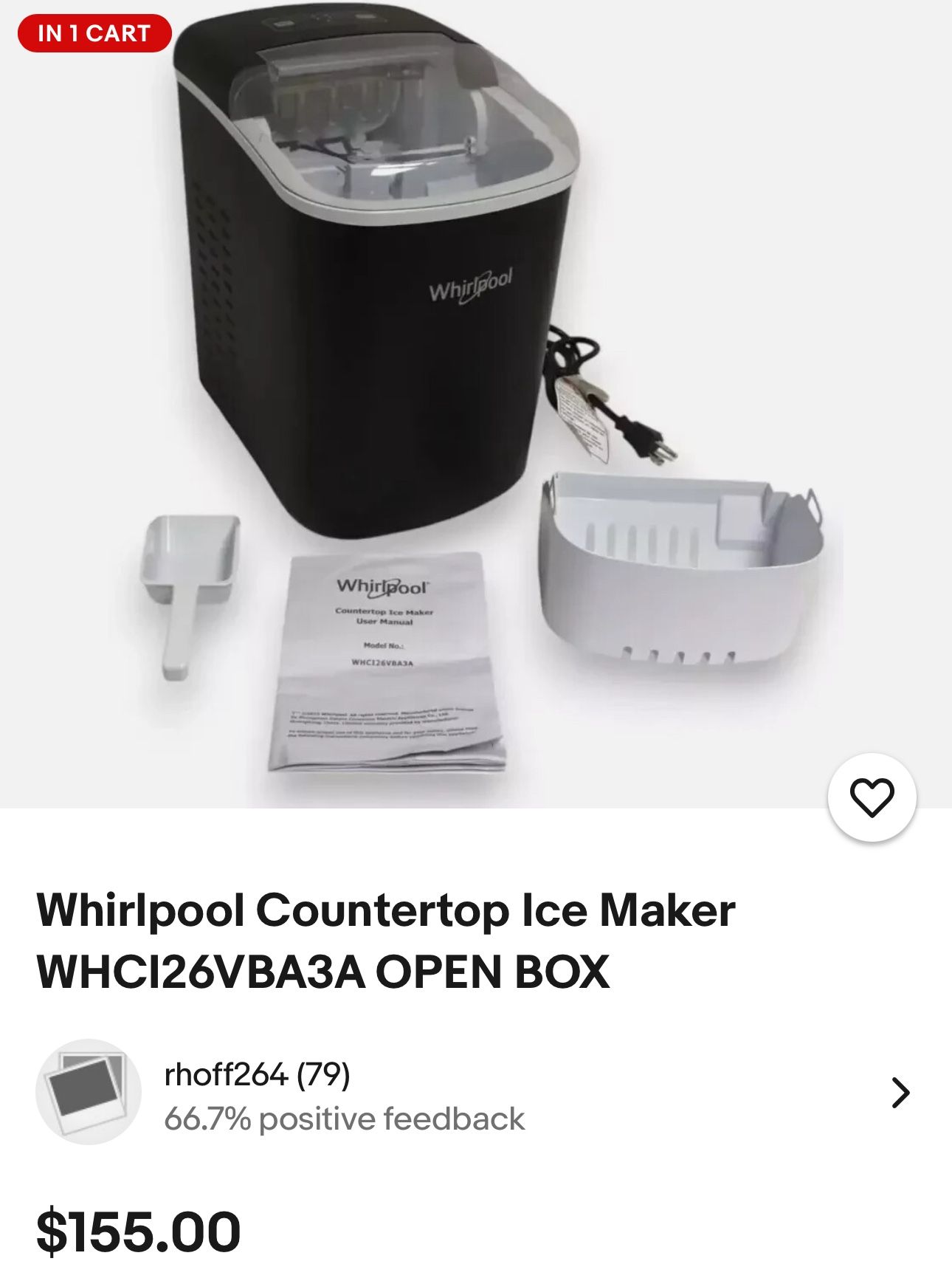 Whirlpool Countertop Ice Maker WHCI26VBA3A OPEN BOX
