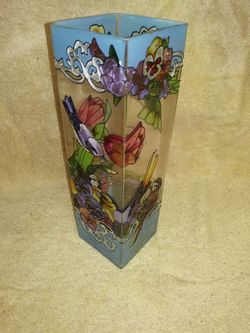 JOAN BAKER 10” STAINED GLASS HAND PAINTED VASE-VAS147