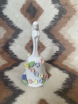 6" Raised Applied Flowers Bell with Virgin Mary Handle