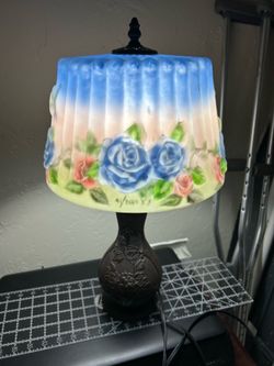 Hand painted vintage glass lamp
