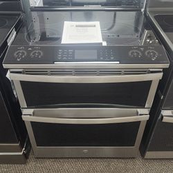 Profile 30 in. 5 Burner Element Smart Slide-In Double Oven Electric Range in Fingerprint Resistant Stainless wl Air Fry