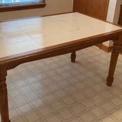 Wood Dining table With White Tile Top