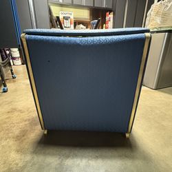 Vintage Blue Upholstered Hamper with Gold Trim- Storage