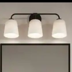Luxury Farmhouse  Bathroom Vanity Light Bar 23 in. 3 Lights Matte Black with 3 White Ribbed Glass