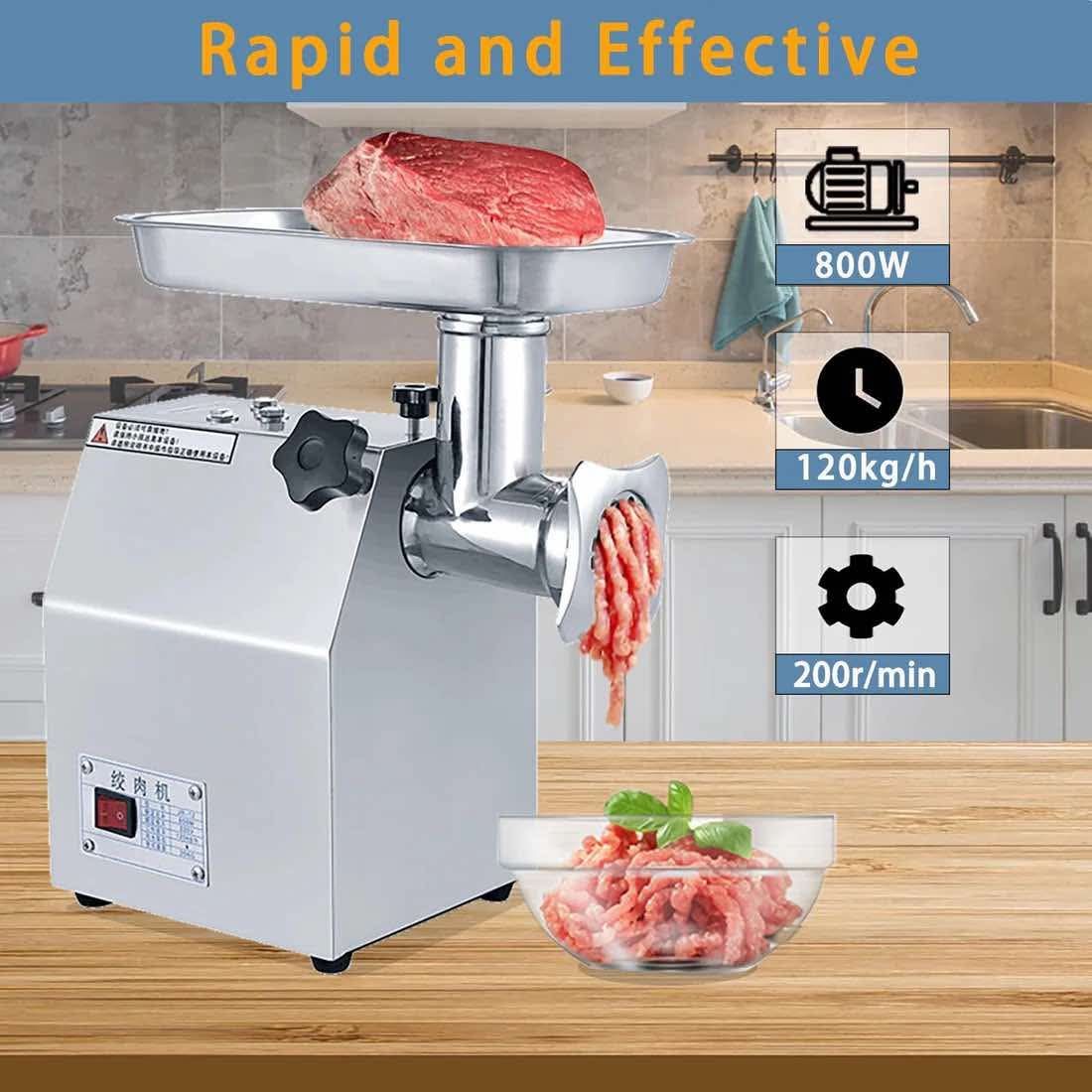 Commercial Meat Grinder Model YF-JR12 Capacity 120KG/H Motor Power 800W Voltage 110V US Plug 2 Blades 2 Grinding Plates Speed 200 r/min
