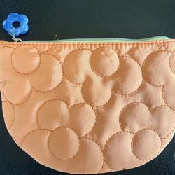 Orange Cosmetic Bag With Flower Zip