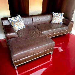 Modern Brown Leather 100in L-Shape Sectional Sofa with Chaise
