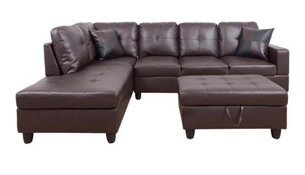 🔥 Modern Dark Brown L-Shaped Sectional Sofa with Storage Ottoman – Excellent Condition 🔥