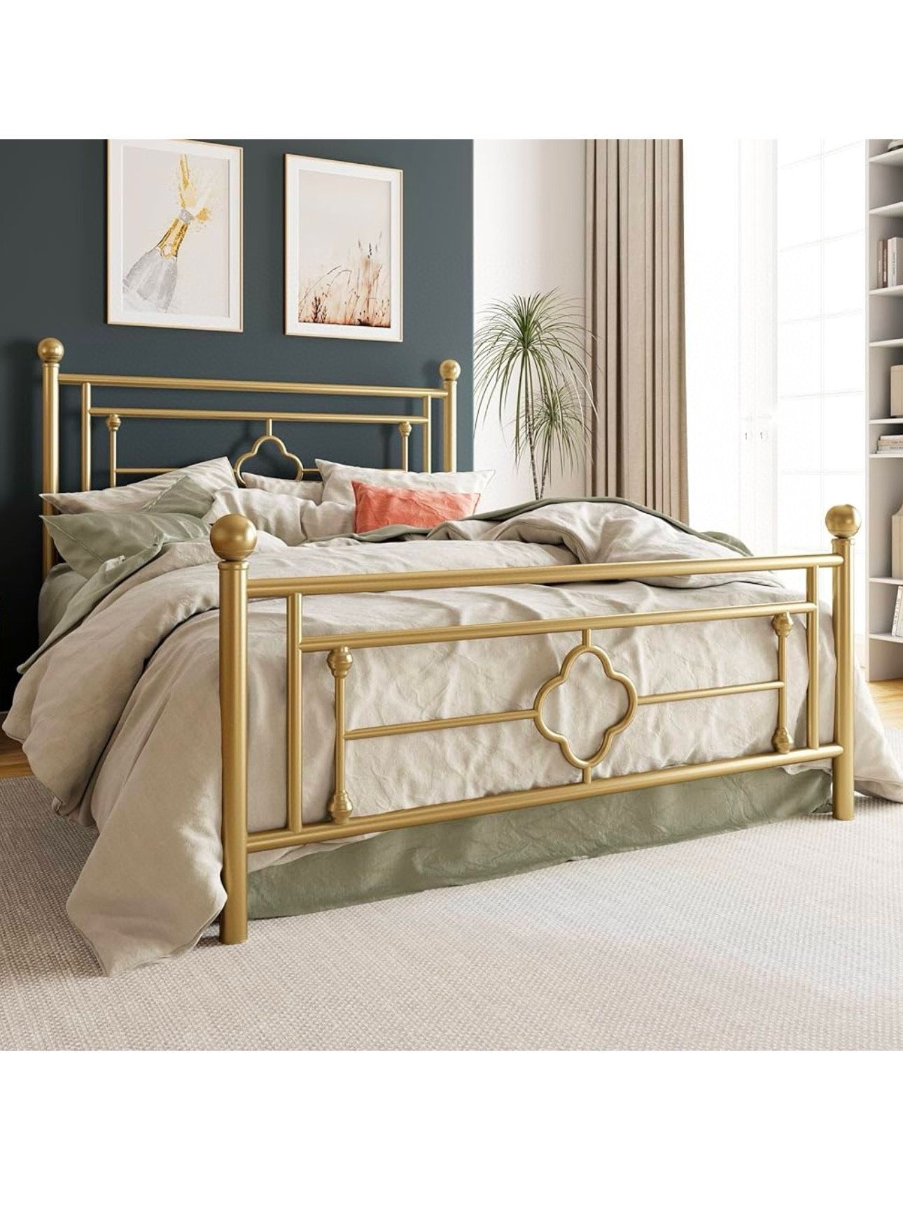 14 Inches Full Size Metal Platform Bed Frame/Vintage Iron-Art Headboard and Footboard/Mattress Foundation for Storage/No Box Spring Needed/N