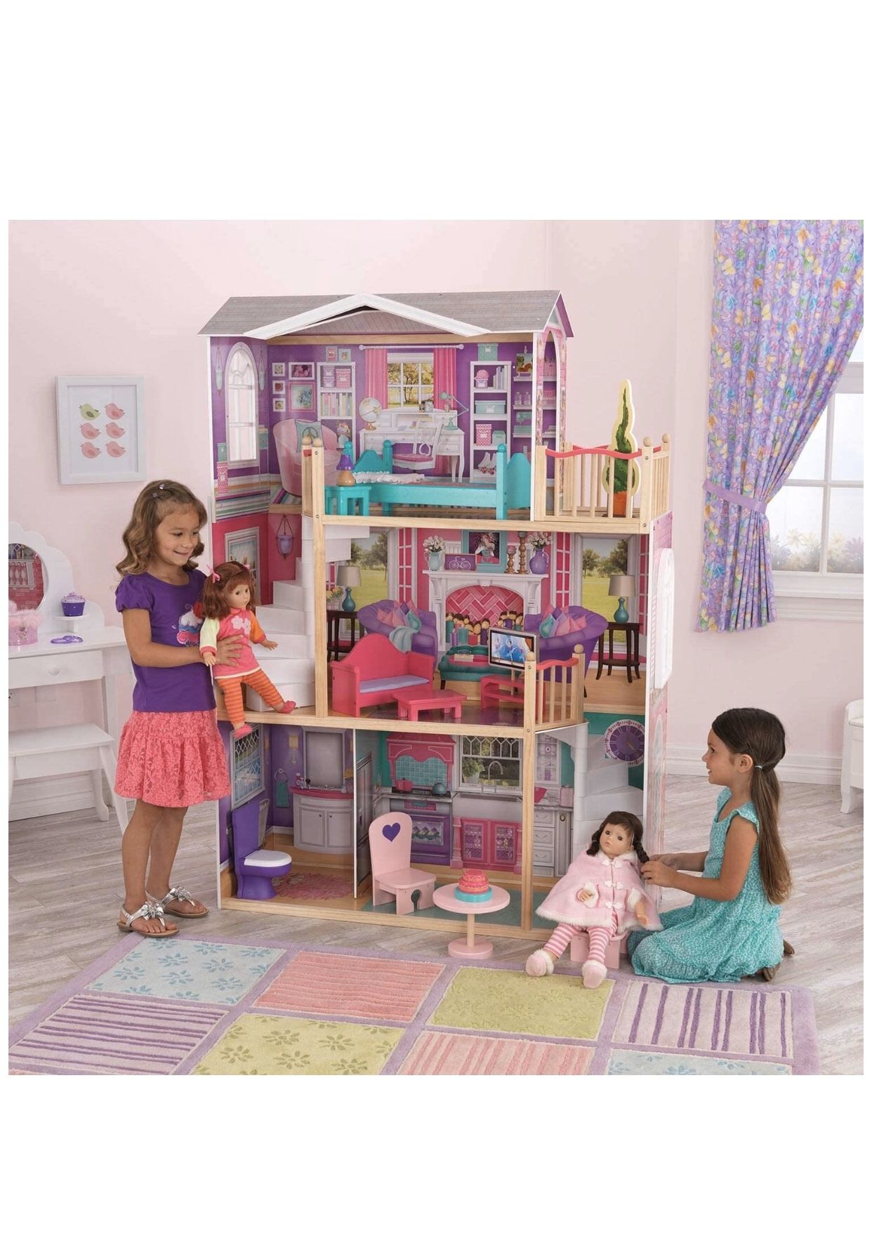 18" Dollhouse Doll Manor, Multicolor. For American Girl Dolls and other Big / Tall Dolls (dolls not included)