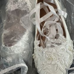 White Laced Flats Size 8