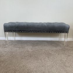 Gray Velvet Bench Clear Legs 