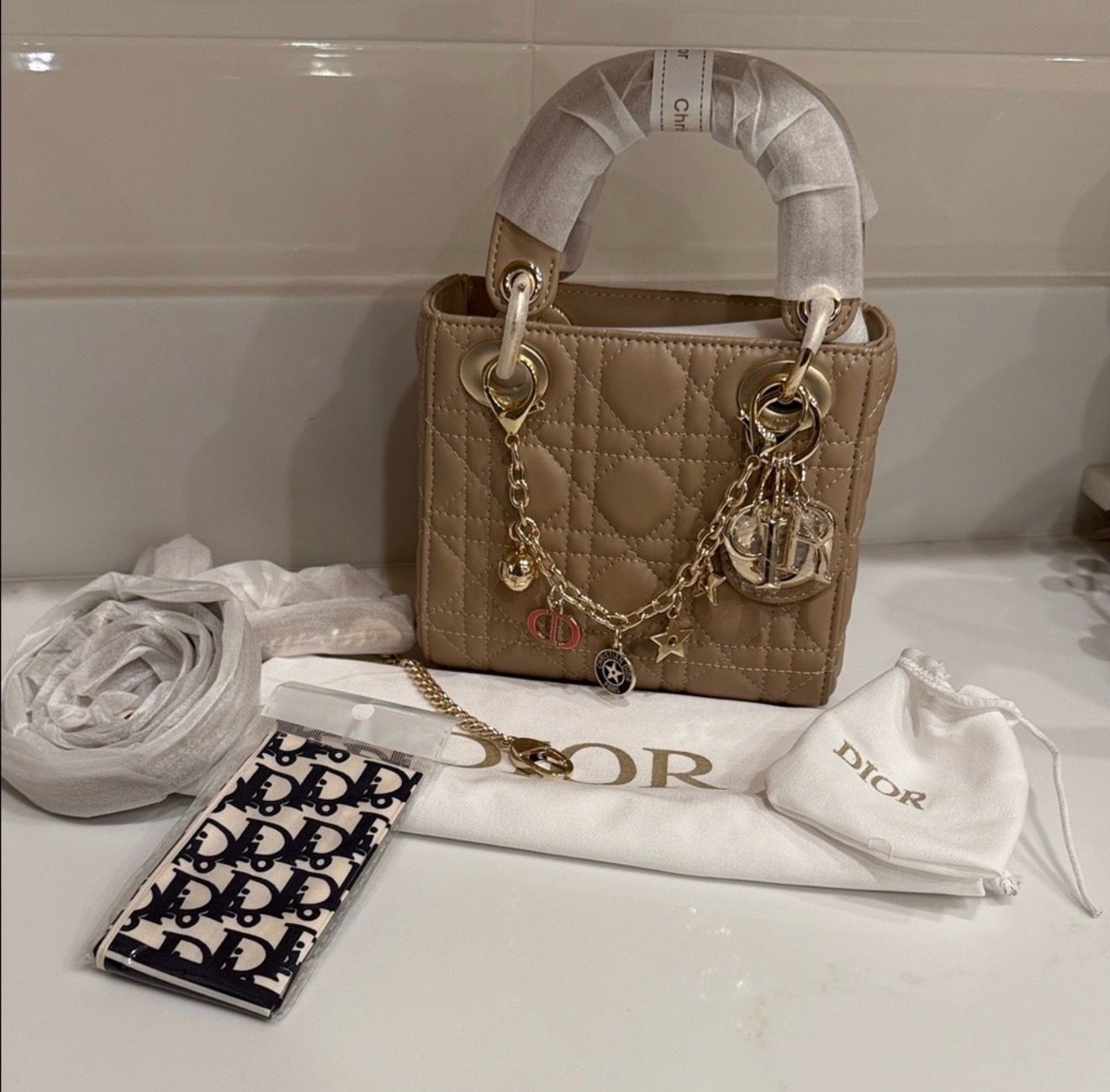 Dior Beige Quilted Mini Bag