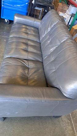 Gray Leather Tufted Sofa